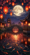 Oriental Zen Wallpaper Pack - Red Lantern Koi Pond Scene