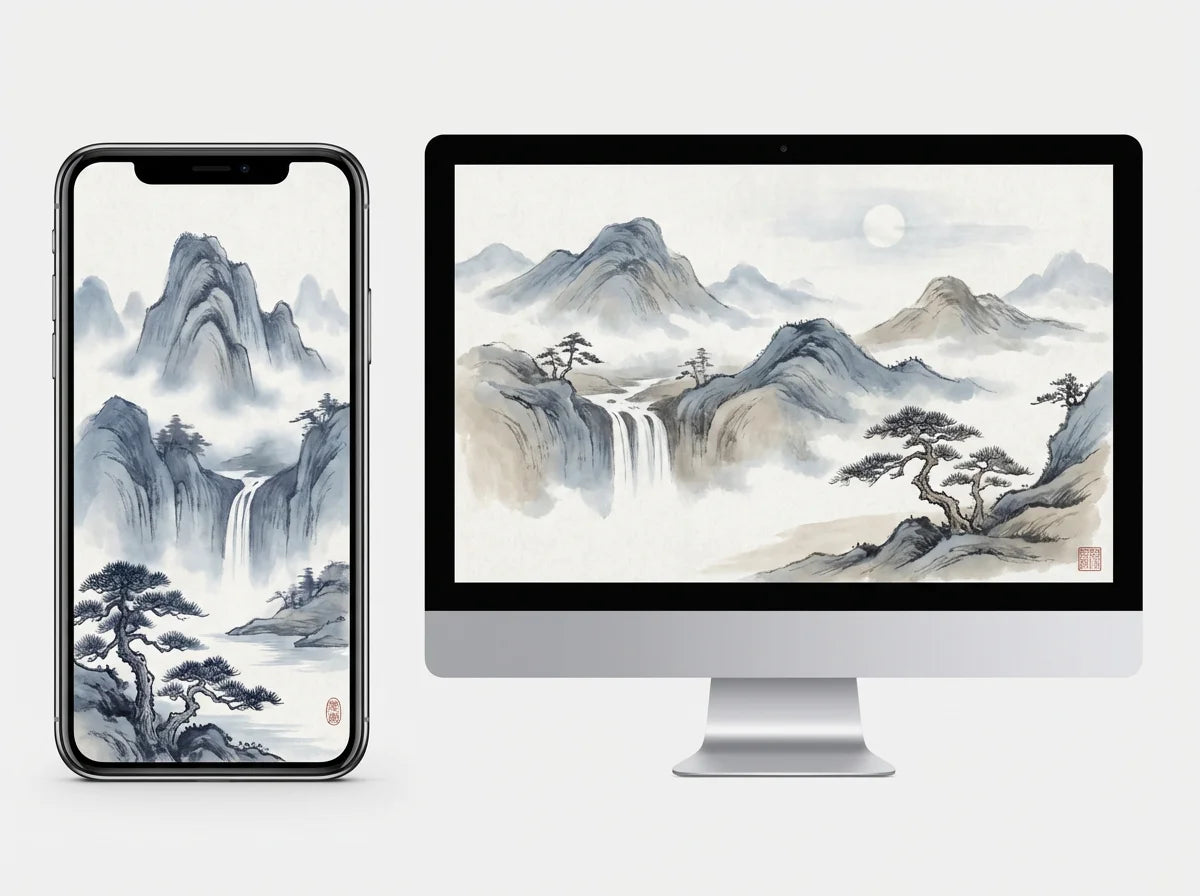 Chinese Ink Wash Mountain Landscape Wallpaper Sample