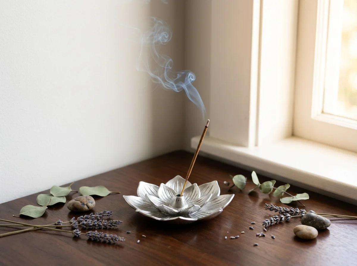 Lotus Incense Stick Holder zinc alloy handcrafted silver finish