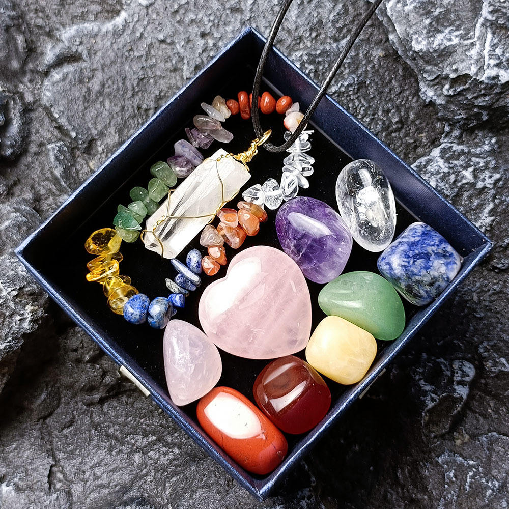 Natural chakra crystal healing set arrangement