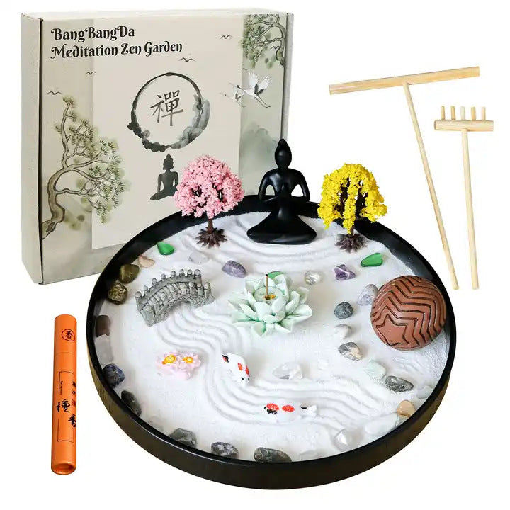 Zen Garden Kit top view with raking pattern